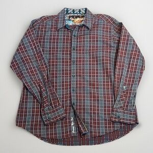 Robert Graham Burgundy Plaid Button Down Shirt EUC 2XL Classic Fit